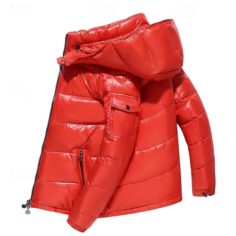 Men's Winter Jacket Down Jacket Puffer Jacket Padded Pocket White Duck Down Daily Wear Date Vacation Regular Fashion Casual Comfortable Thermal Warm Fall & Winter Solid / Plain Color Black Red Puffer 2025 - $70.99 –P8