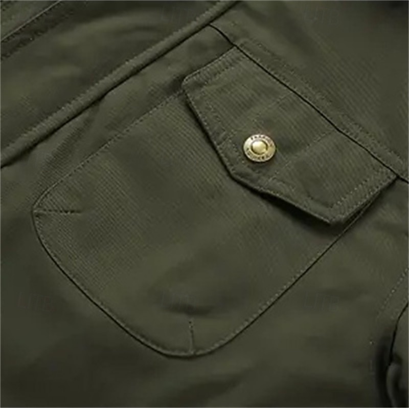 Męskie Kurtka polarowa Kurtka cargo Codzienny Urlop Keep Warm Kieszeń Polar Jesień i zima Równina Moda Moda miejska Kołnierz stawiany Regularny Czarny Khaki Zieleń wojskowa Kurtki 2026 - $87.99 –P3