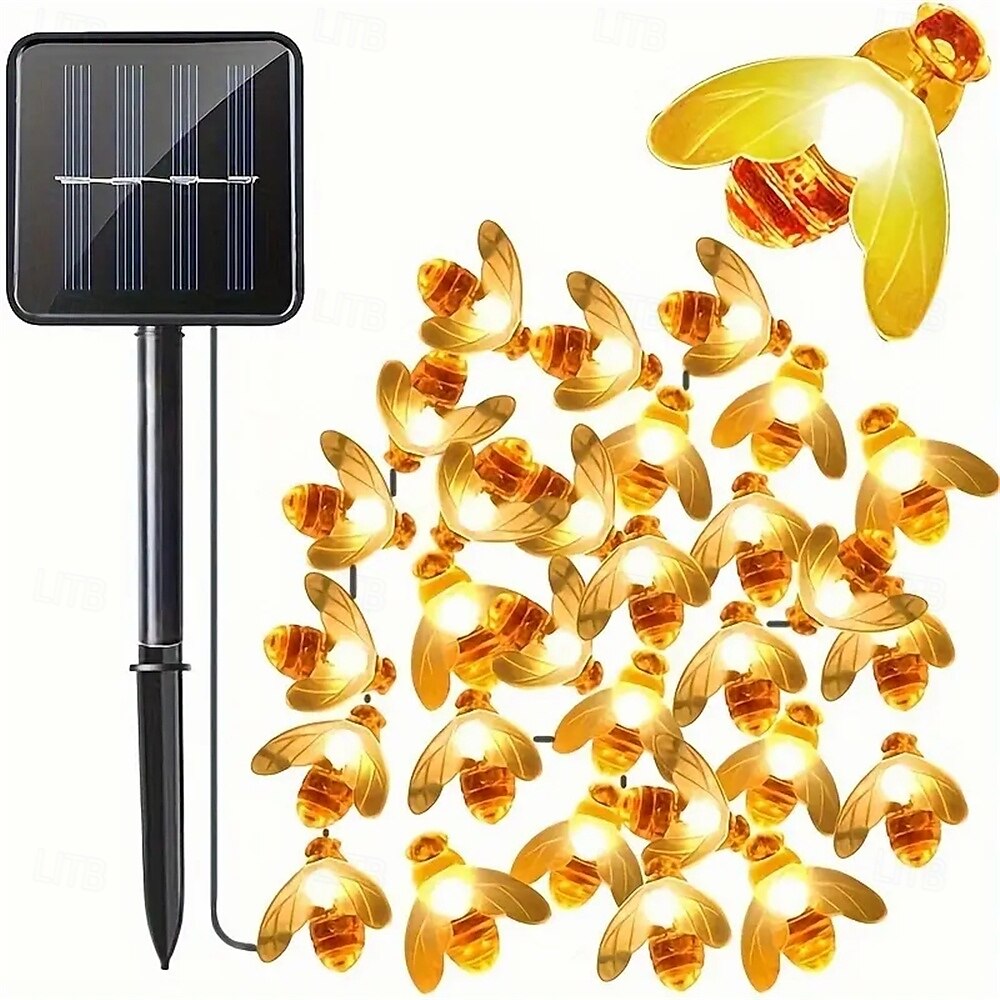 3M Solar Powered Bee String Lights, 20 LEDs Waterproof Outdoor Lights with Mounting Bracket for Christmas, Patio, Yard, Warm White, White Multicolor, Blue 2025 - $18.99 –P18