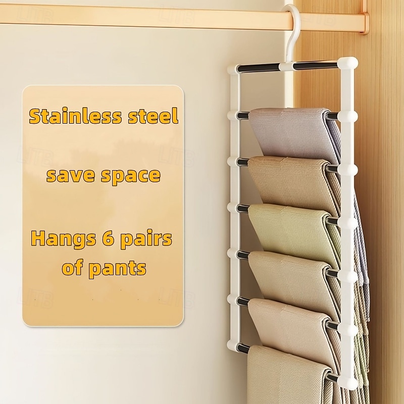 Percha para pantalones de acero inoxidable de 6 capas, percha plegable mágica para ahorrar espacio en el armario, organizador de almacenamiento con perchas en forma de escalera 2025 - $8.99 –P5