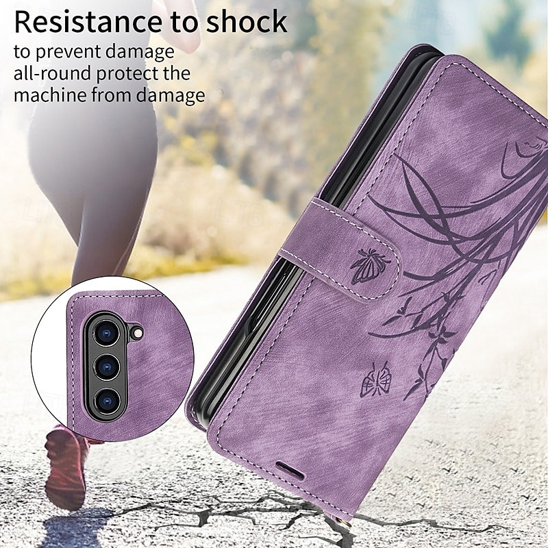 2025年 電話 ケース 用途 Zフォールド6 Z Fold 5 Z Fold 4 Z Fold 3 バックカバー スタンド付き リストストラップ付き カード挿入口 レトロ風 TPU PUレザー コレクション – $18.99 –P10
