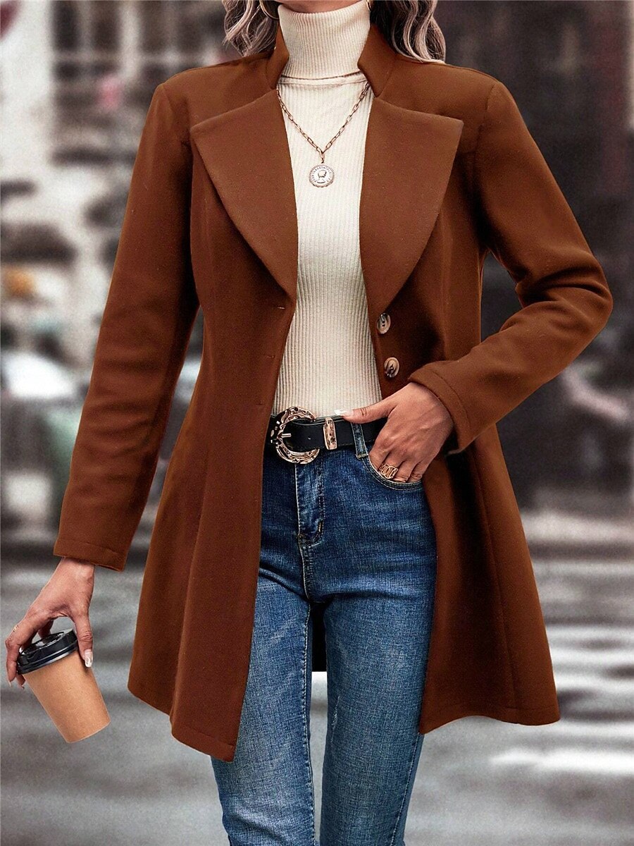 Damen Wintermantel Outdoor Strasse Freizeitskleidung Herbst Winter Standard Mantel Regular Fit warm Atmungsaktiv Stilvoll Brautkleider schlicht Jacken Langarm Glatt Mit Taschen Schwarz Aprikose Kaffee 2025 - $51.99 –P8