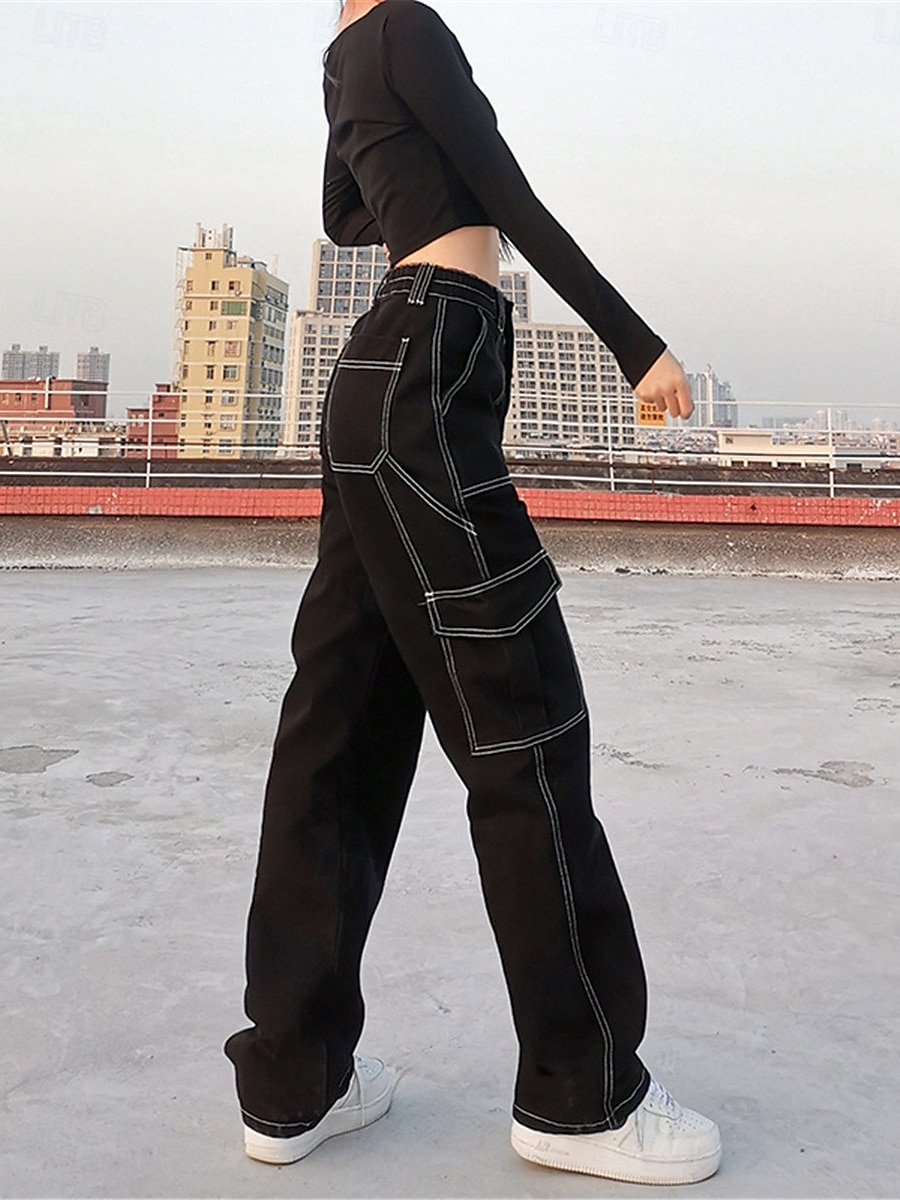 Per donna Pantaloni cargo Di tendenza Streetwear Lunghezza intera Vita alta Liscio Multi tasca comodo Morbido Comodo Media elasticità Esterno Strada Nero Cachi Grigio Primavera & Autunno Standard del 2025 a $24.99 –P5