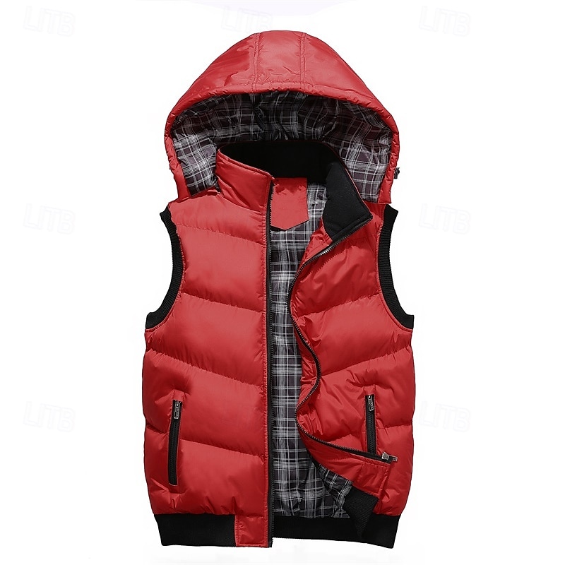 Pánské Puffer Vesta Vesta s kapucí S vycpávkou Vesta Prošívaná vesta Denní Rande Dovolená Módní Na běžné nošení Podzim zima Kapsy Polyester Zahřívací Pohodlné Barevné bloky Zip Kapuce Běžný Čern 2025 - $39.99 –P1