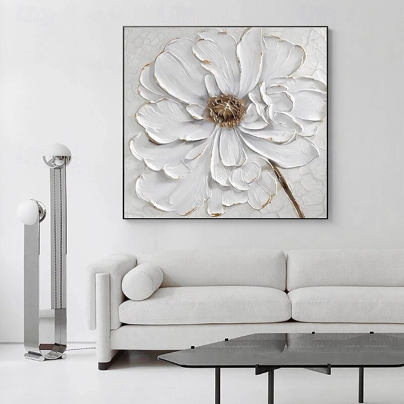 peinture à l'huile peinte à la main peinture florale 3D couteau à palette fait à la main fleurs peinture à l'huile art mural grande peinture texturée blanche 3D peintures décoratives modernes de 2025 ? $125.99 –P5
