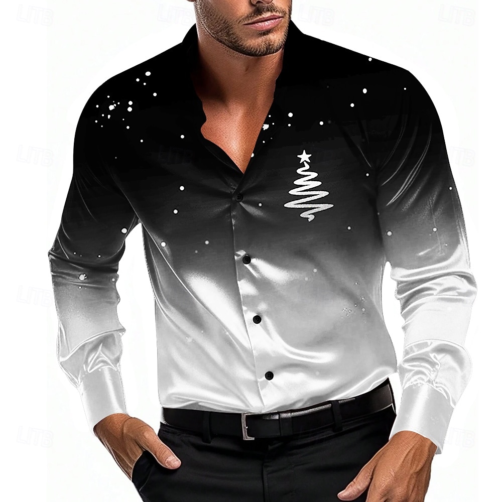 Kerstmis Voor heren Ster Overhemd Overhemd met knopen Lange mouw Casual Mode-casual Vakantie Feestavondkleding Dagelijks gebruik Zomer Lente Herfst Overhemden met kraag 3D-afdrukken Zwart Grijs Paars 2025 - $28.99 –P6