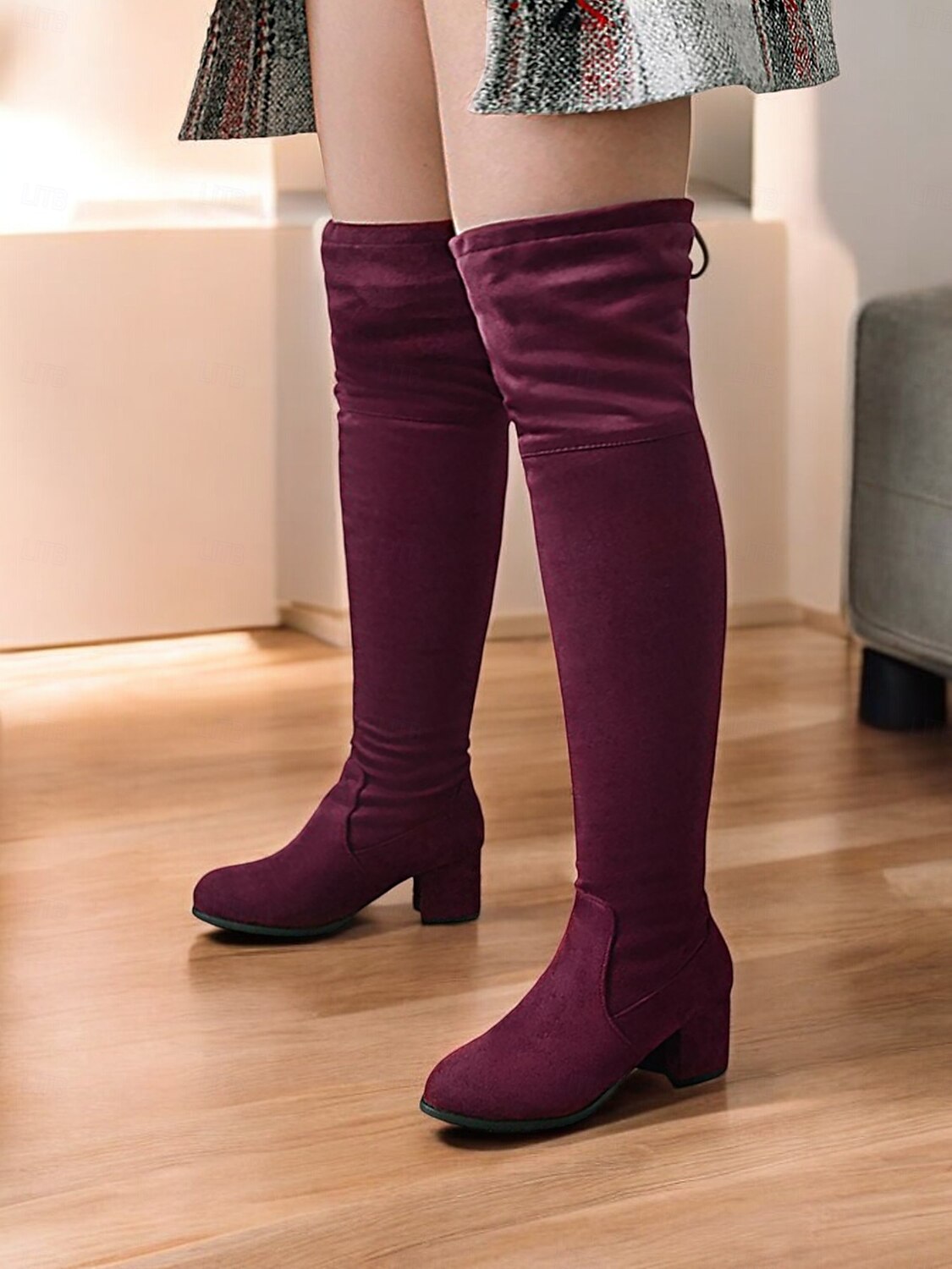 Burgunderfarbene Overknee-Stiefel für Damen mit Blockabsatz und Schnürdetail – stylische hohe Stiefel für Herbst- und Winter-Outfits 2025 - $59.99 –P2