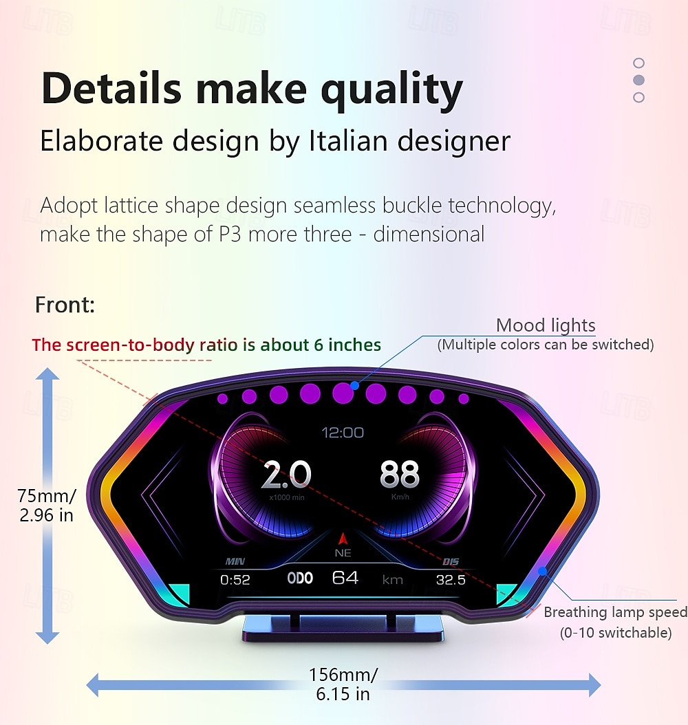 2025年 p3 gps スピードメーター hud obd2 ヘッドアップディスプレイ オンボードコンピューター 車の電圧 rpm 水温 傾斜計 アラームゲージ付き  コレクション – $118.99 –P12