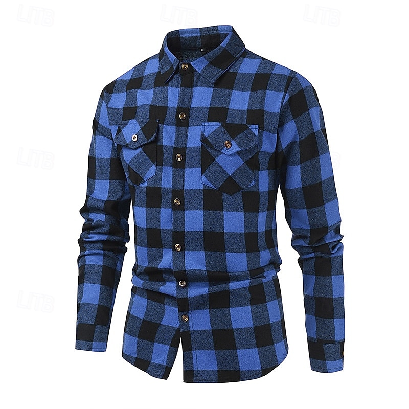 Per uomo Camicia Camicia di flanella Sovracamicia A quadri Esterno Strada Nero Rosso Blu Manica lunga Primavera & Autunno Abbigliamento del 2025 a $9.59 –P1