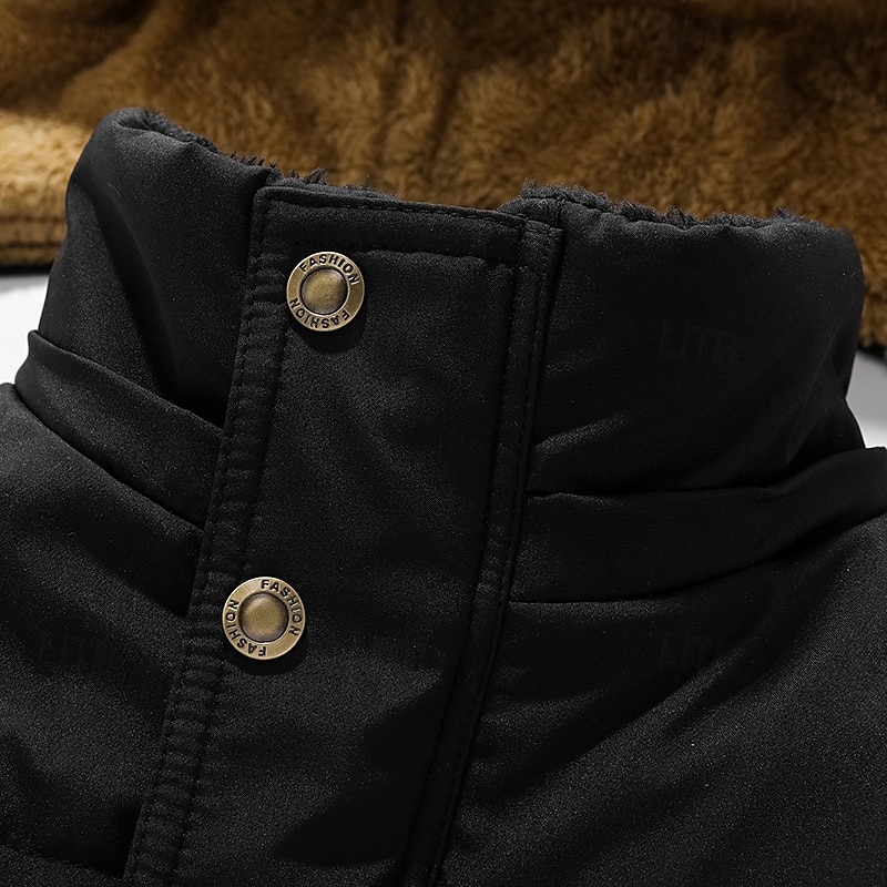 Homme Manteau d'hiver Parka Poche Polyester Doublure Polaire Vacances Usage quotidien Rendez-vous Normal Mode Décontractées Confortable Chaud Automne hiver Couleur unie / unie Noir Doudoune de 2025 ? $58.99 –P7