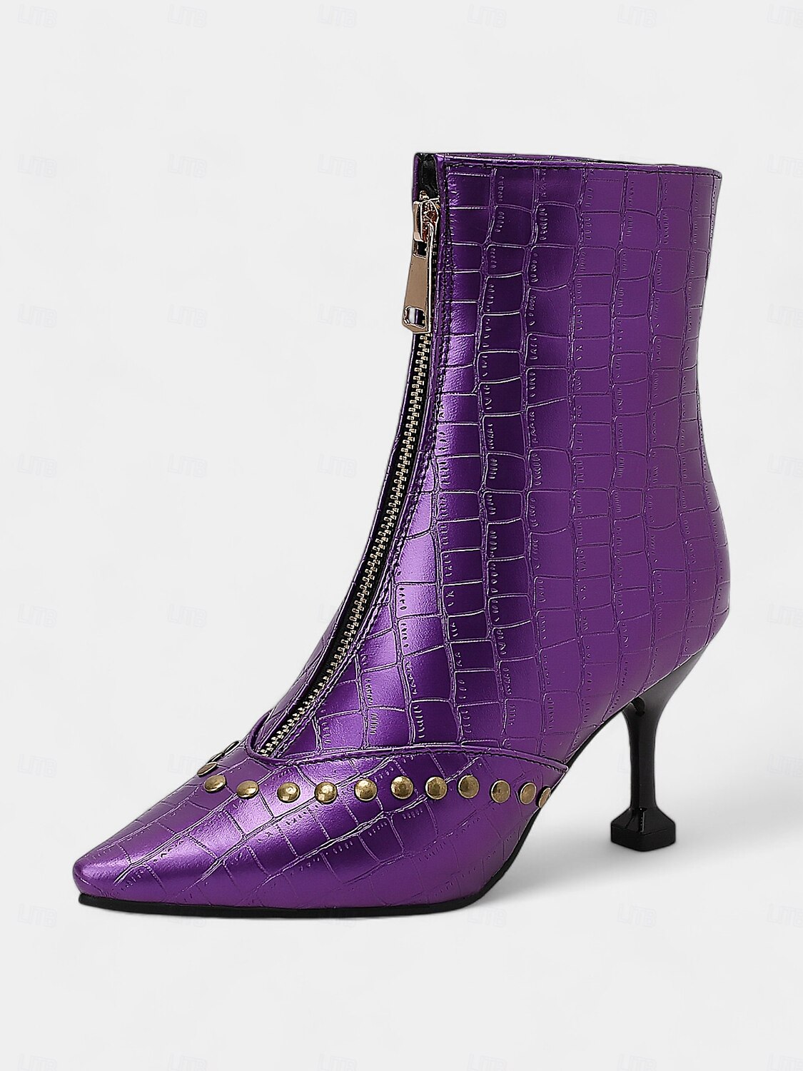 Botines de cuadros para mujer con tacón de aguja y cremallera lateral: elegantes botas de cuadros con punta puntiaguda para la moda de otoño 2025 - $54.99 –P8