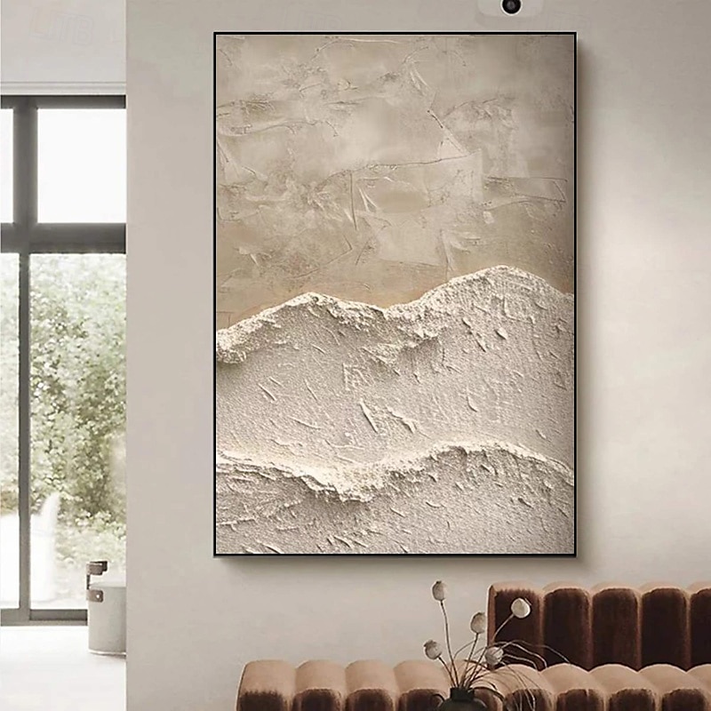oryginalny biały abstrakcyjny obraz biały beżowy tekstura malarstwo abstrakcyjna sztuka ścienna minimalistyczny abstrakcyjny obraz nowoczesna sztuka sztuka do salonu rozciągnięta rama gotowa do 2025 - $131.99 –P5