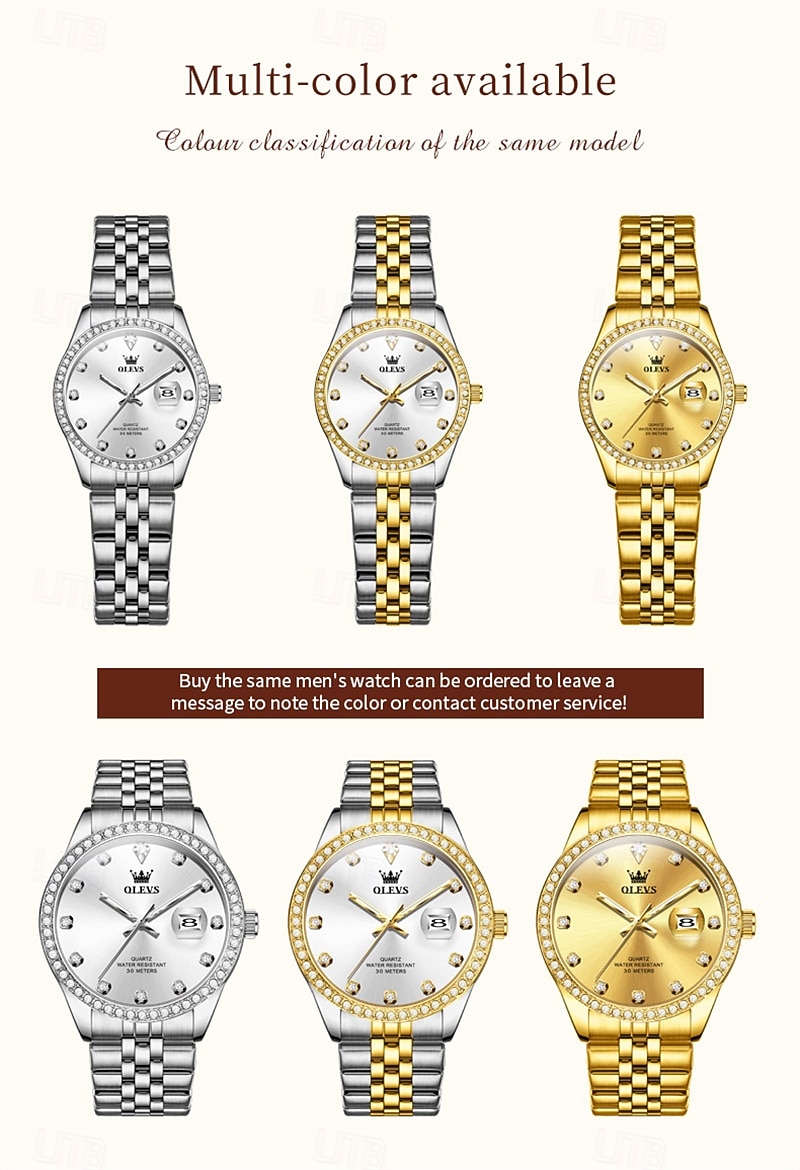 New Olevs Olevs Brand Mother's Day Gift for Women'S Trend Fashion Steel Belt Watch Calendar Luminous With Diamonds Simple Leisure Quartz Watch Waterproof Sports Versatile Wristwatch 2026 - $32.99 –P9