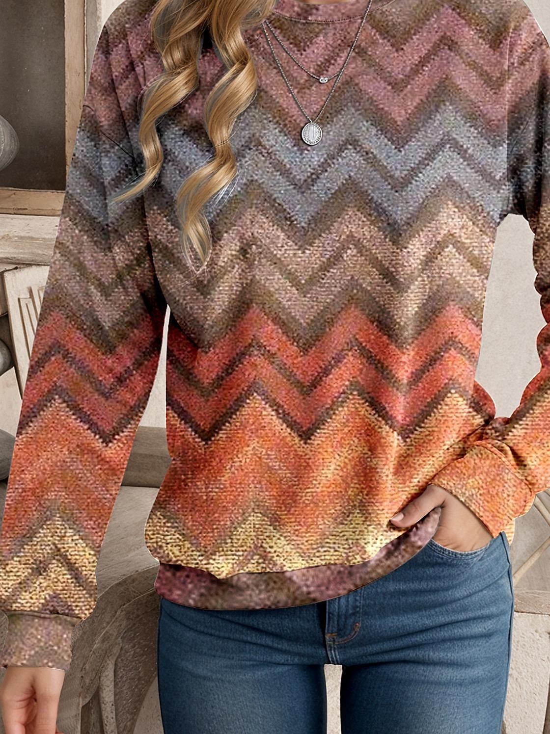 dames sweatshirt kleur blok gestreept straat dagelijks gebruik print casual ronde hals lange mouw micro-elastisch herfst winter comfrt ademend zacht materiaal 2025 - $24.99 –P3