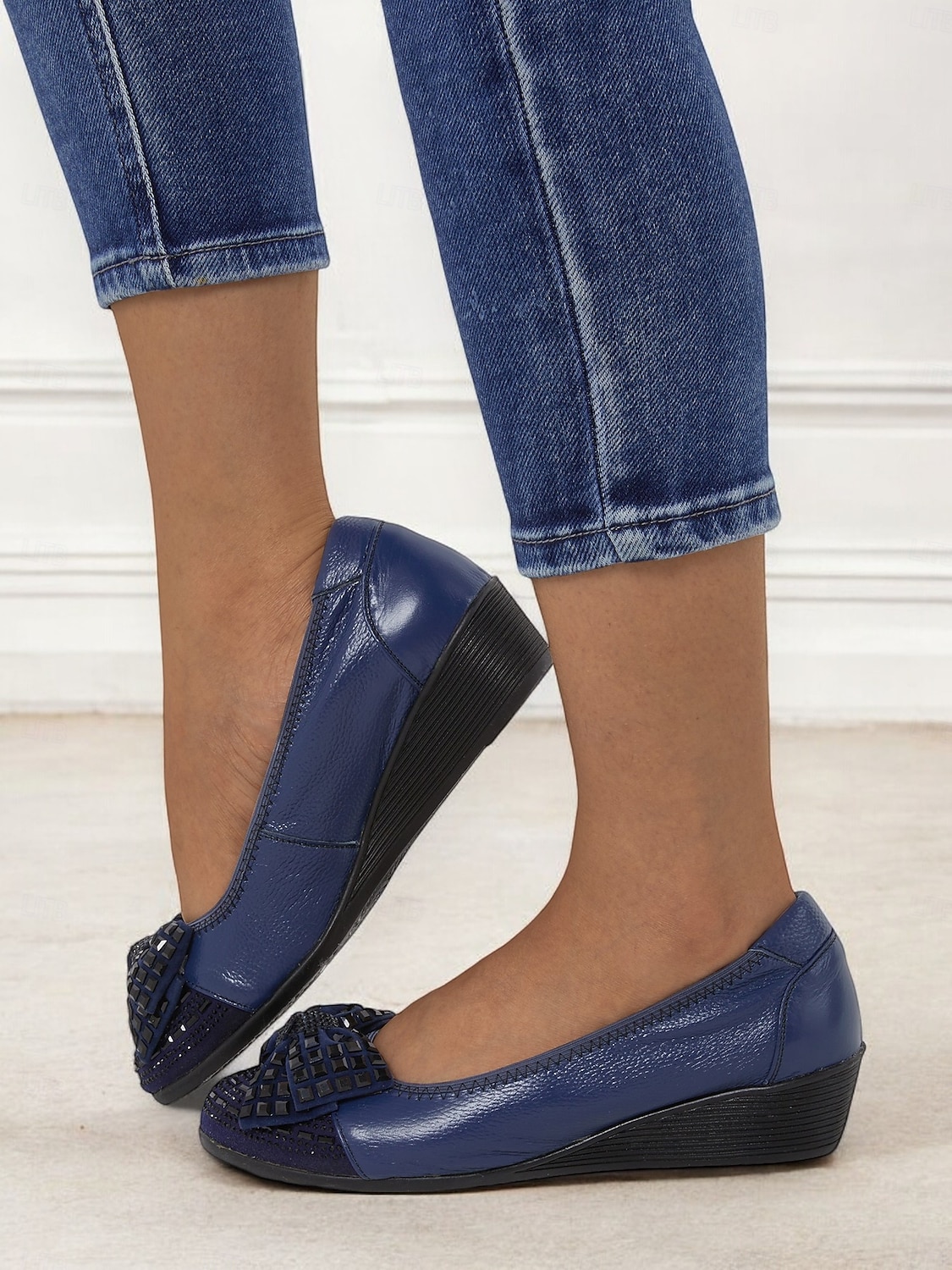 Women's Leather Wedge Flats with Decorative Bow and Embellished Toe – Comfortable Casual Slip-On Shoes for Everyday Wear 2025 - $46.99 –P8