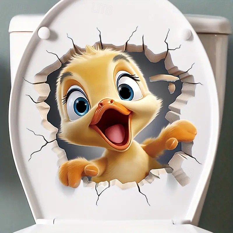 Autocollant pour couvercle de toilette en forme de canard animal de dessin animé 3D - Décoration murale autocollante vibrante pour salle de douche, chambre ou tout support mural - Solution de de 2026 ? $10.49 –P1