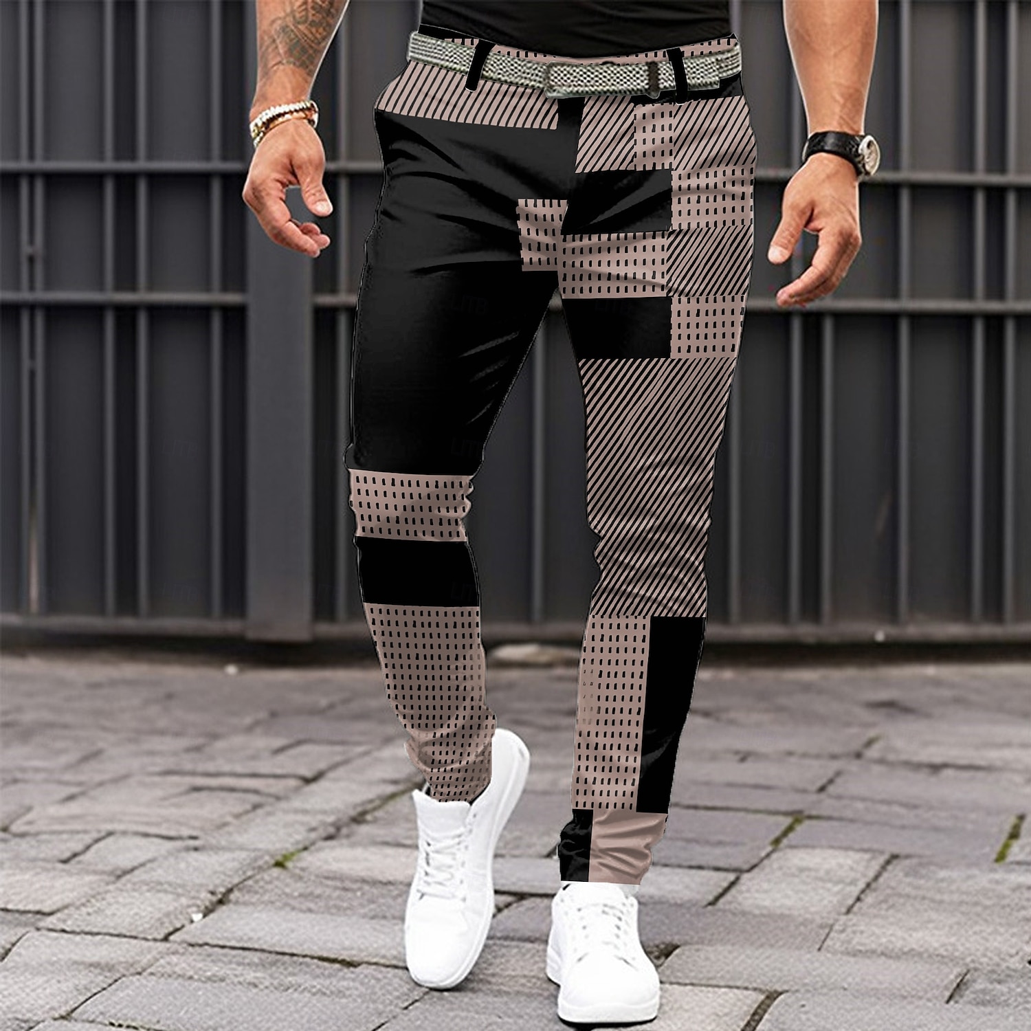 Herre Geometrisk Fargeblokk Lapper Dressbukser Medium Midje Business Casual Formell Hverdag Glidelås Lomme Sommer Vår Høst 3D-utskrift Svart Rosa Blå 2025 - $29.36 –P4