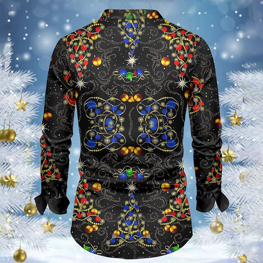 Natale Per uomo Camicia in raso Camicie Manica lunga Informale Da mare Abiti da sera per feste Da giorno Estate Primavera Autunno Camicie con colletto Stampa 3D Nero del 2025 a $28.99 –P2