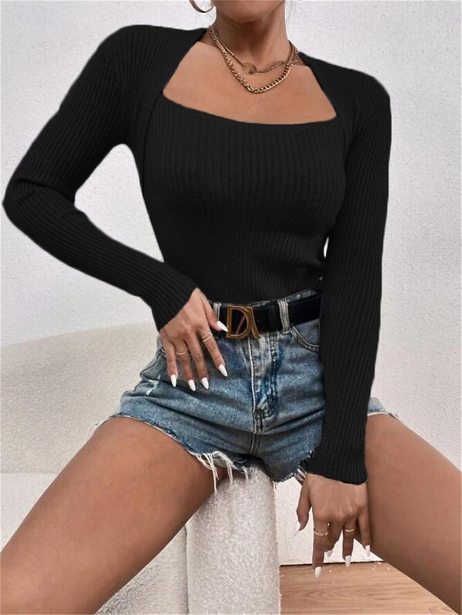 Per donna maglietta Liscio Di tendenza Moderno Informale Manica lunga Squadrata Top regolari Giornaliero Fine settimana Nero Bianco Rosso Grigio Autunno Inverno del 2025 a $25.99 –P8