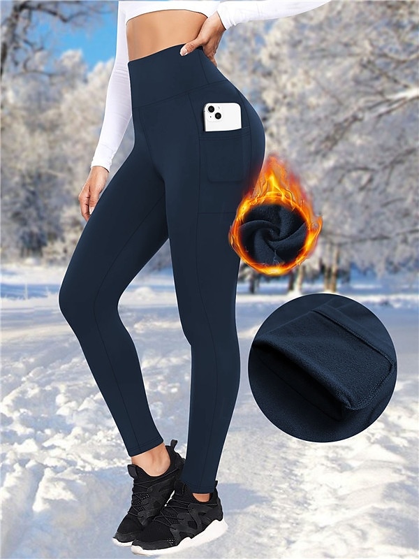 Femmes Pantalon de yoga Leggings doublés en polaire Leggings de yoga avec Poche Téléphone Taille haute Pilates Entraînement en salle Entraînement Collants Couleur Unie Noir Rouge Bordeaux Bleu Marine de 2026 ? $15.49 –P8