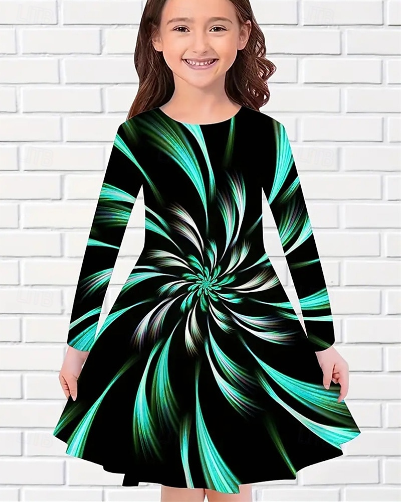 Tyttöjen 3D Kuvitettu Mekko Pitkähihainen Kesä Kevät Loma Päivittäin Pyhäpäivä Prinsessa Kaunis Makea Lapset 4-12 vuotta Rento mekko A linjainen mekko Polvipituinen Normaali 2025 - $16.99 –P1
