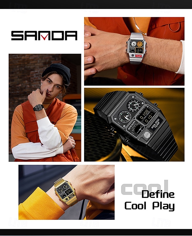 SANDA Men Digital Watch Sports Fashion Casual Business Minute Repeater Stopwatch Alarm Clock Waterproof Steel Watch 2026 - $48.99 –P18