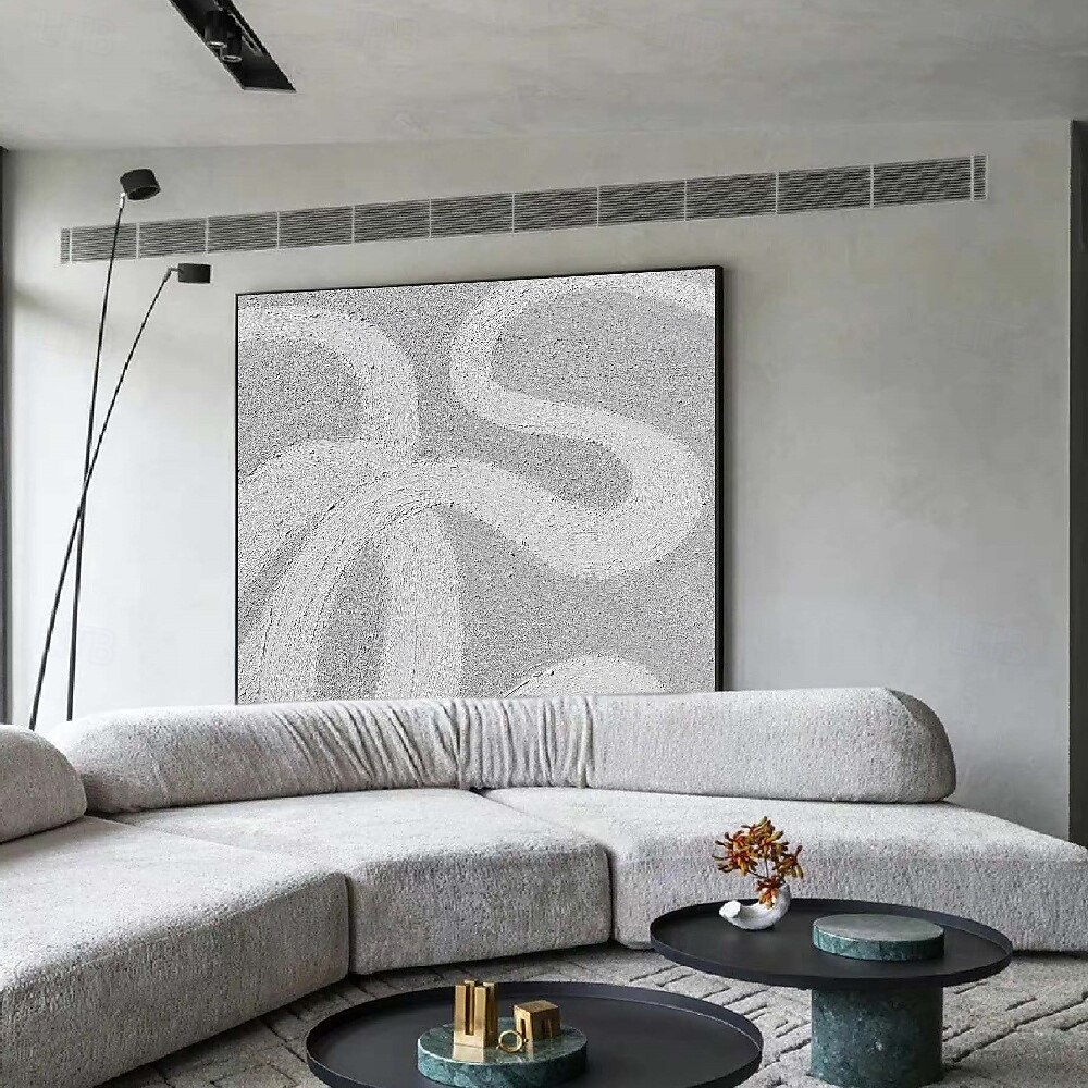 handgemaltes weiß-graues Strukturgemälde übergroßes 3D-handgefertigtes abstraktes geometrisches Wandkunstgemälde großes minimalistisches grau-weißes Strukturgemälde für 2025 - $133.99 –P1