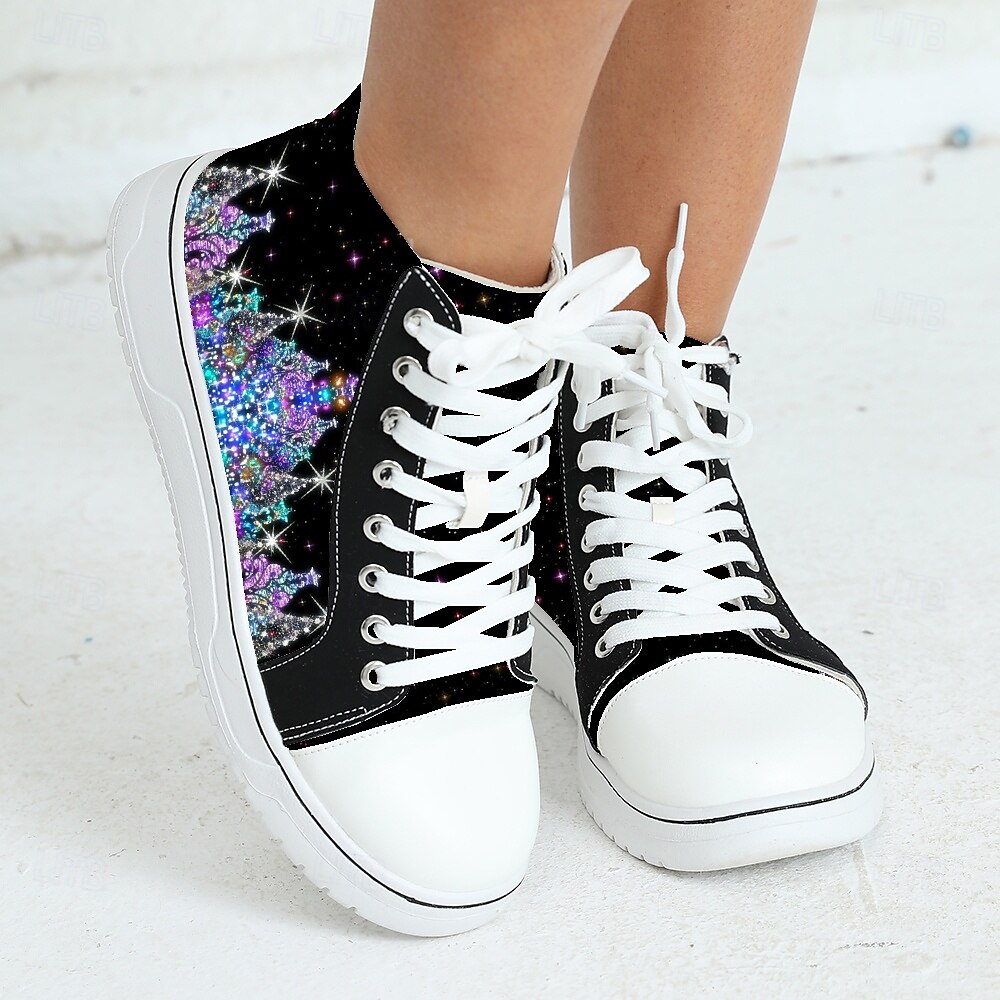 sneakers alte da donna con stampa albero di Natale - scarpe casual leggere e allacciate per le feste, per uno stile da festa del 2025 a $34.99 –P3