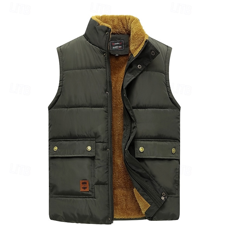 Homme Gilet matelassé Gilet polaire Gilet du quotidien Rendez-vous Vacances Mode Décontractées Automne hiver Poche Polyester Chaud Confortable Couleur unie Cachée Boutonné devant Mao Standard Noir de 2025 ? $42.99 –P3