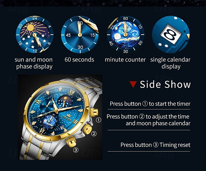 olevs 9807 herenhorloge modetrend multifunctioneel origineel sterrenhemel waterdicht maanfase horloge luxe merk heren quartzhorloge 2025 - $34.99 –P5