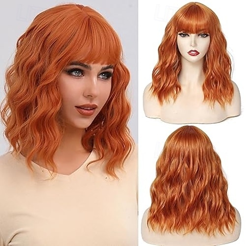 parrucche corte con frangia per donna parrucca bianca ondulata sciolta parrucca sintetica cosplay per ragazza parrucca colorata per feste di natale del 2025 a $20.99 –P4