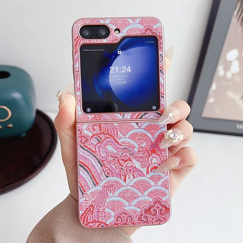 Phone Case For Z Flip 7 Z Flip 6 Z Flip 5 Z Flip 4 Back Cover with Stand Holder Shockproof Retro Textile PC 2025 - $17.99 –P3