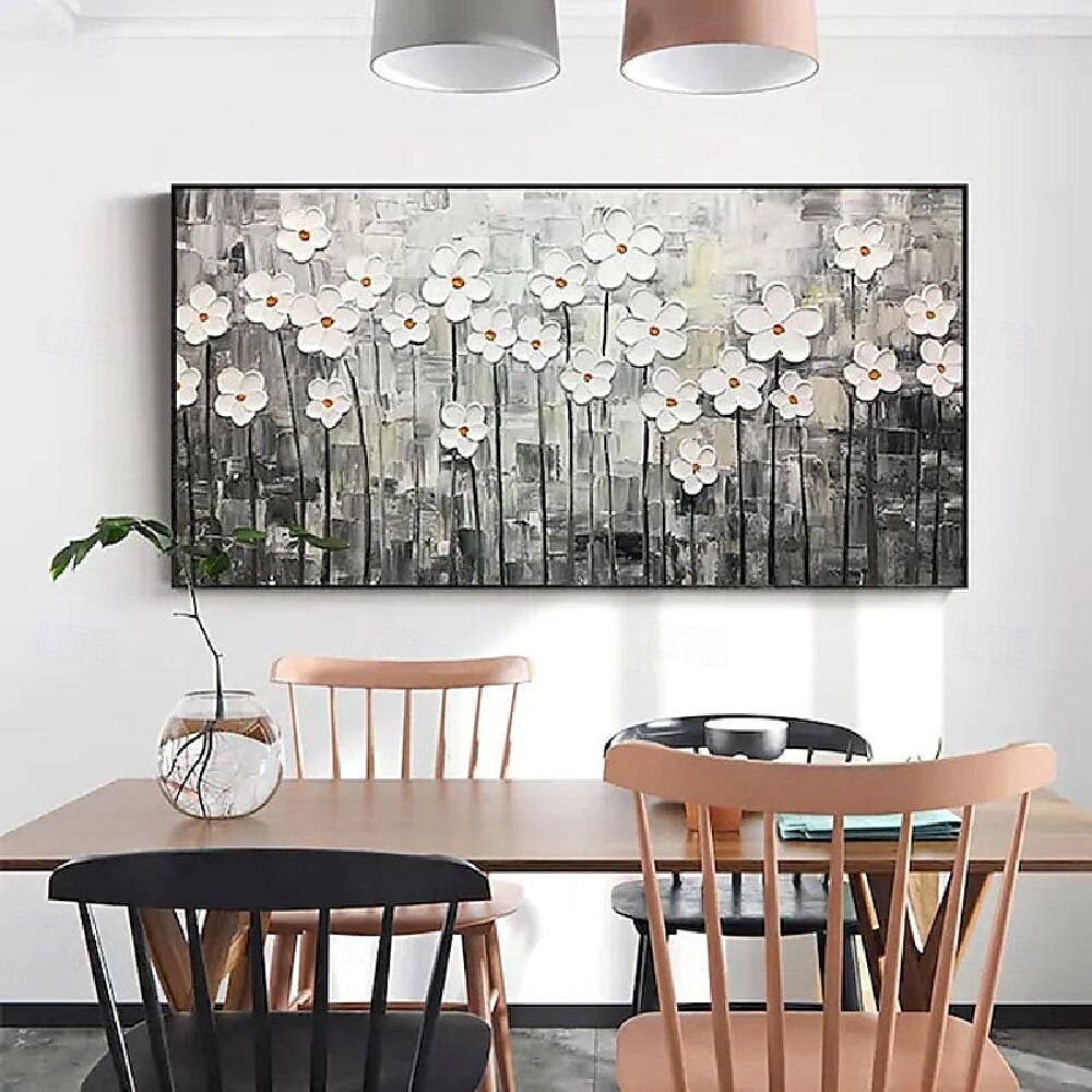 Ölgemälde handgemaltes 3D-Blumengemälde, handgefertigtes Palettenmesser, Blumen, Ölgemälde, Wandkunst, großes 3D-weißes Strukturgemälde, moderne dekorative Gemälde, Impressionismus, abstraktes weißes 2025 - $116.99 –P1