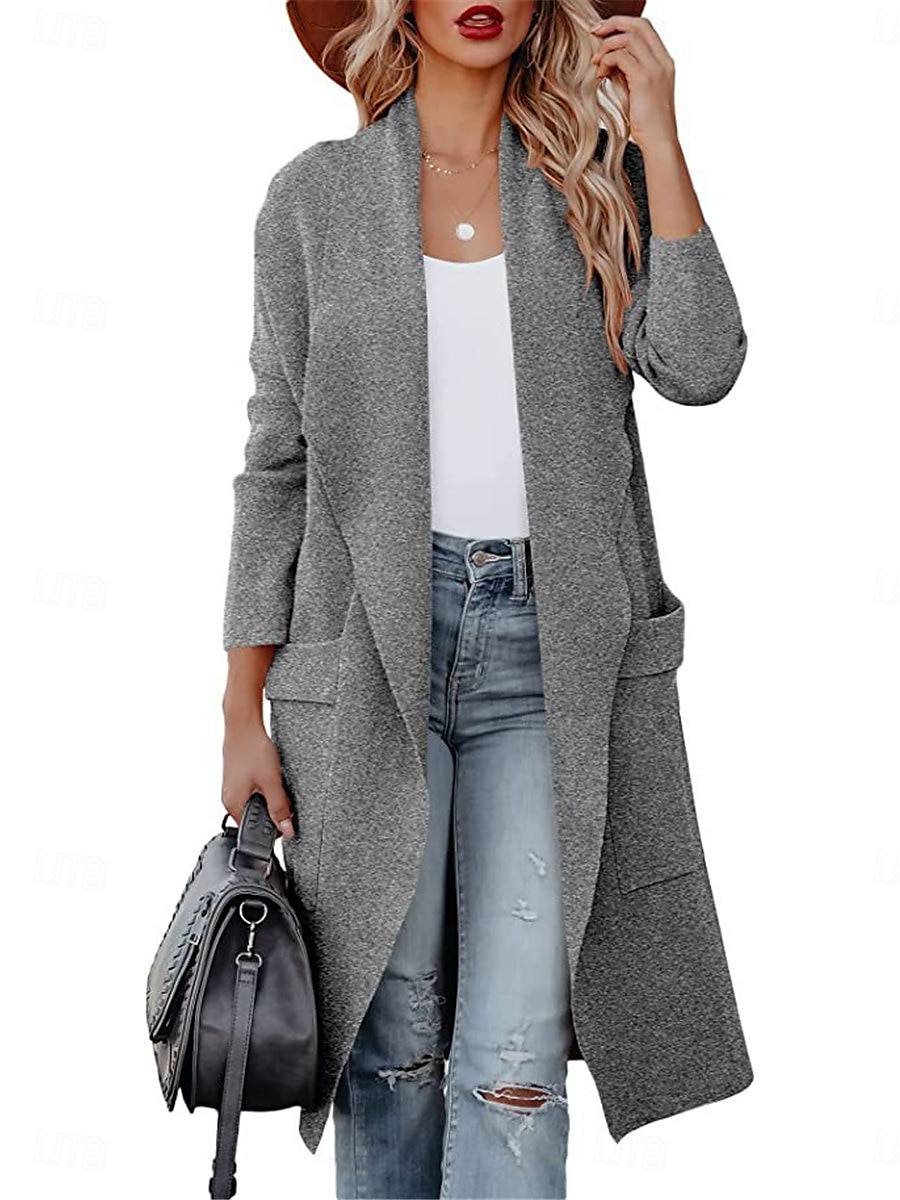 Per donna Cappotto invernale Esterno Strada Da tutti i giorni Autunno Inverno Lungo Cappotto Standard Tenere al caldo Traspirante Moda Informale Giacca Manica lunga Tinta unica Con tasche Nero Bianco del 2025 a $47.99 –P1