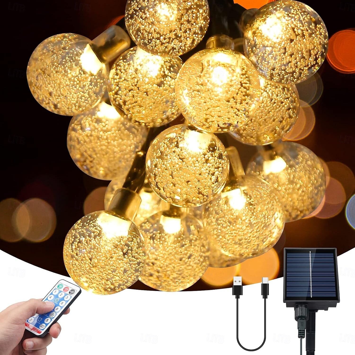 10m Cuerdas de Luces 100 LED Blanco Cálido Blanco Multicolor Luces de cadena creativas Fiesta Al Aire Libre Impermeable Funciona con Energía Solar 2025 - $23.99 –P4