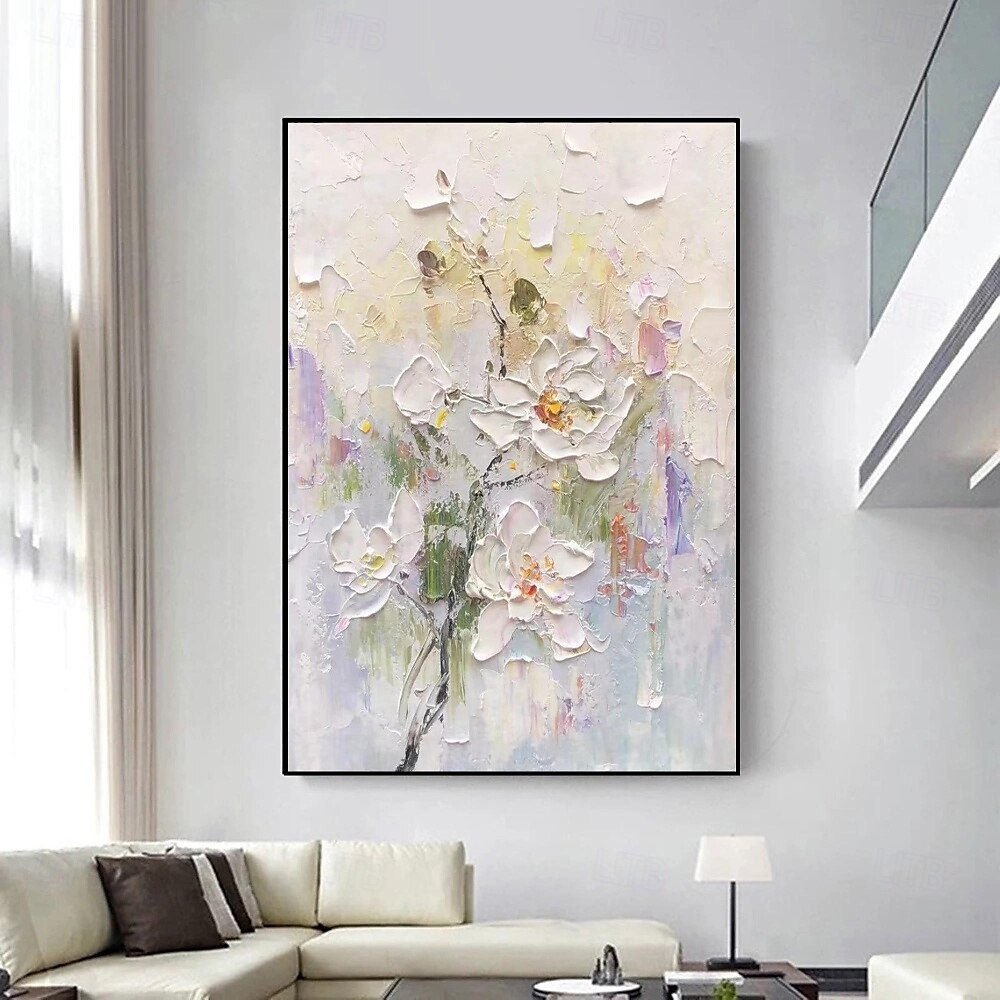 Ölgemälde handgemaltes 3D-Blumengemälde, handgefertigtes Palettenmesser, Blumen, Ölgemälde, Wandkunst, großes 3D-weißes Strukturgemälde, moderne dekorative Gemälde, Impressionismus, abstraktes weißes 2025 - $125.99 –P3