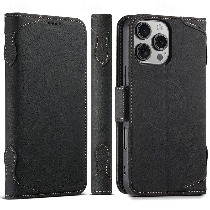 2025年 電話 ケース 用途 iPhone 16 Pro Max プラス iPhone 15 プロマックスプラス iPhone 14 13 12 Pro Max Plus バックカバー スタンド付き 磁石バックル ワイヤレス充電をサポート レトロ風 TPU PUレザー コレクション – $31.99 –P11
