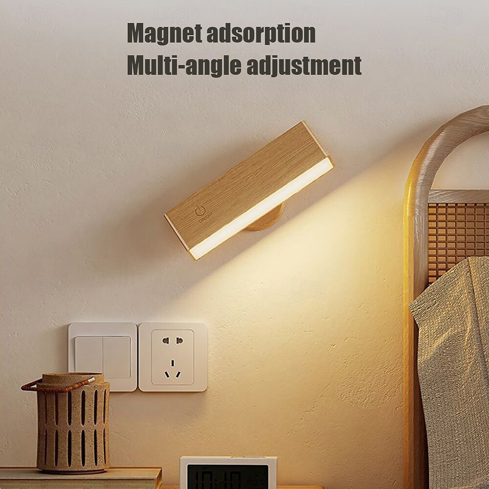 Nordic Wood Wall Lamp, 360° Rotating Dimmable Wall Sconce with Touchable Magnetic Cordless Mount for Bedroom & Reading 2025 - $50.99 –P3