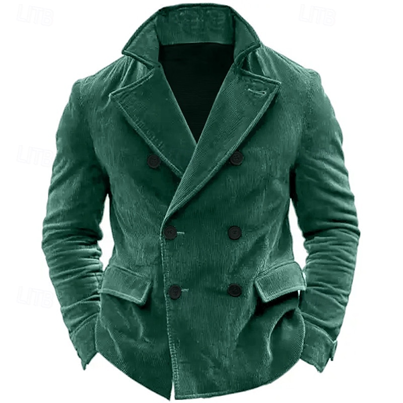 Men's Corduroy Jacket Corduroy Blazer Business Cocktail Party Wedding Party Fashion Casual Fall / Winter Polyester Corduroy Plain Button Pocket Comfortable Double Breasted Blazer Blue khaki Army Green 2025 - $61.99 –P1