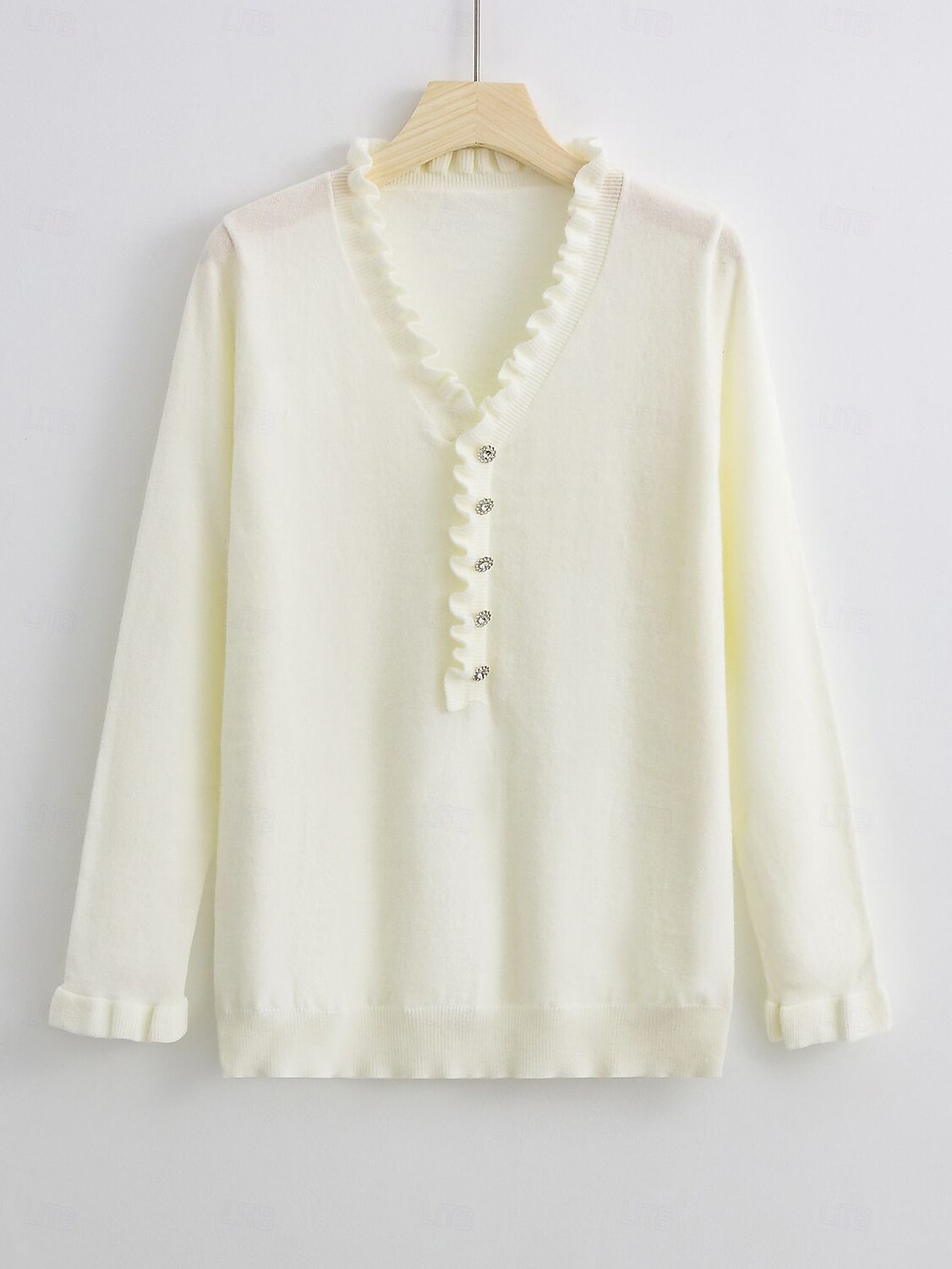 Femme Pull Chandail Elégant du quotidien Couleur unie Col V A Volants manche longue Hauts réguliers Tricoter Travail Blanche Rouge Automne Hiver de 2025 ? $58.99 –P2