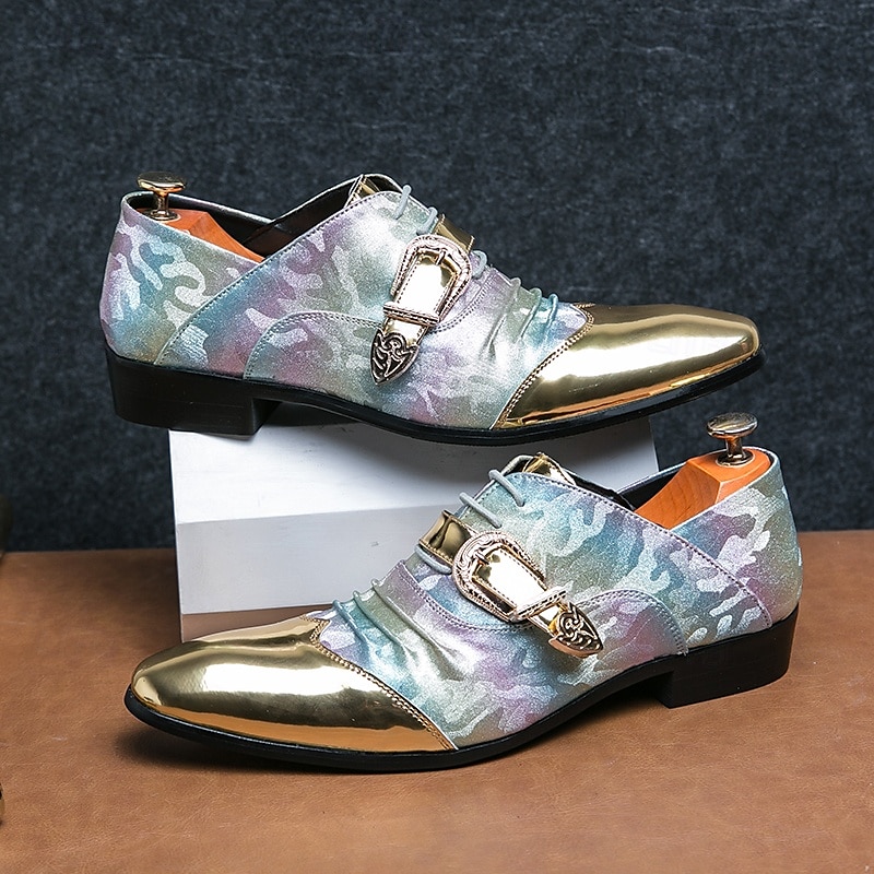 scarpe formali da uomo con puntale in metallo dorato e dettaglio fibbia - elegante design con lacci per feste ed eventi speciali del 2025 a $54.99 –P3