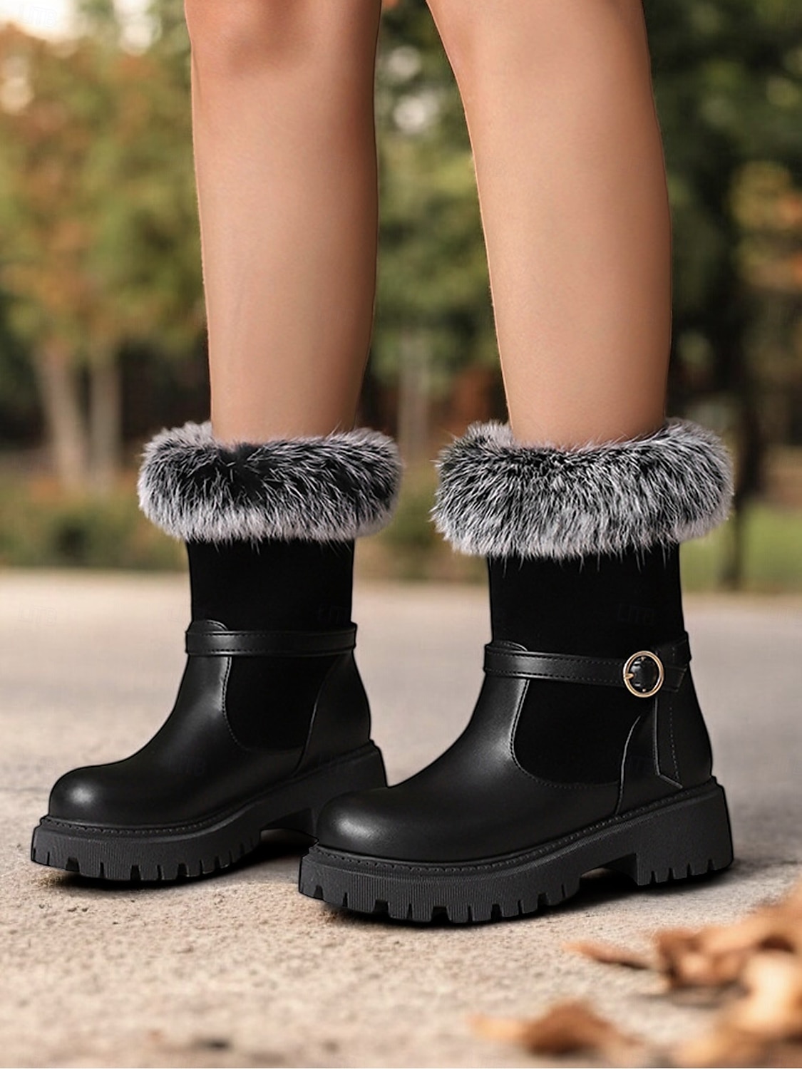 botas de inverno femininas com acabamento em pele sintética – botas de cano curto estilosas e quentes com detalhe de fivela e sola resistente, perfeitas para aventuras ao ar livre em climas frios de 2025 por $59.99 –P5