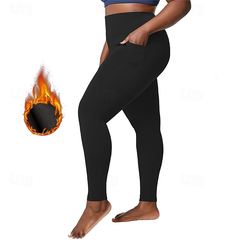 Dame Yogabukser Leggings med fleece Yoga Leggings med telefonlomme Høy Midje Pilates Treningsøkt Trene Strømpebukse Helfarge Mørkegrå Svart Burgunder Spandex Fleece Høst Vinter Store størrelser sport 2026 - $16.49 –P9