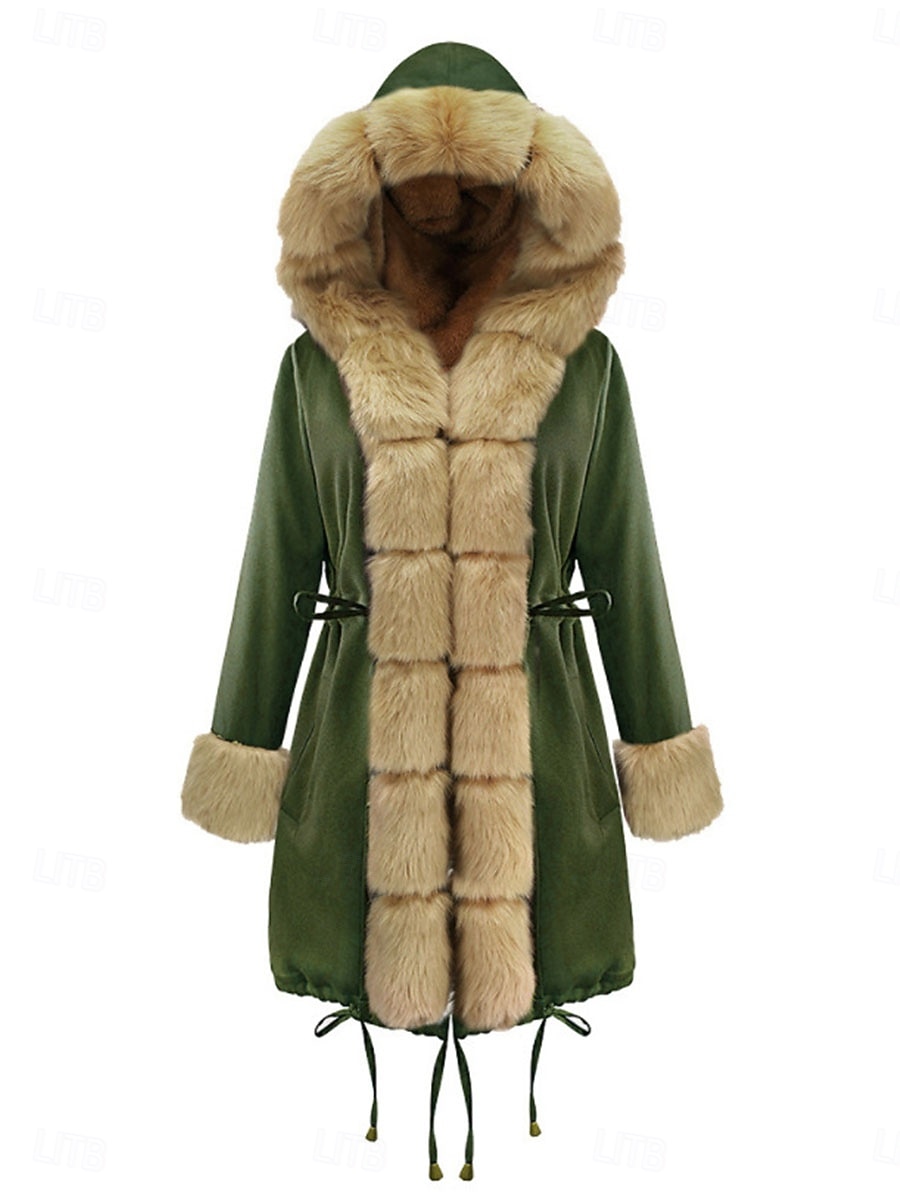 Mulheres Casaco de pele falsa Manter Quente Respirável Bolsos Colar de pele Guarnição de pele falsa Forrada com Fleece Casual Tecido Férias Rua Roupa Diária Para Noite Abertura Frontal Longo Capuz de 2025 por $64.99 –P2