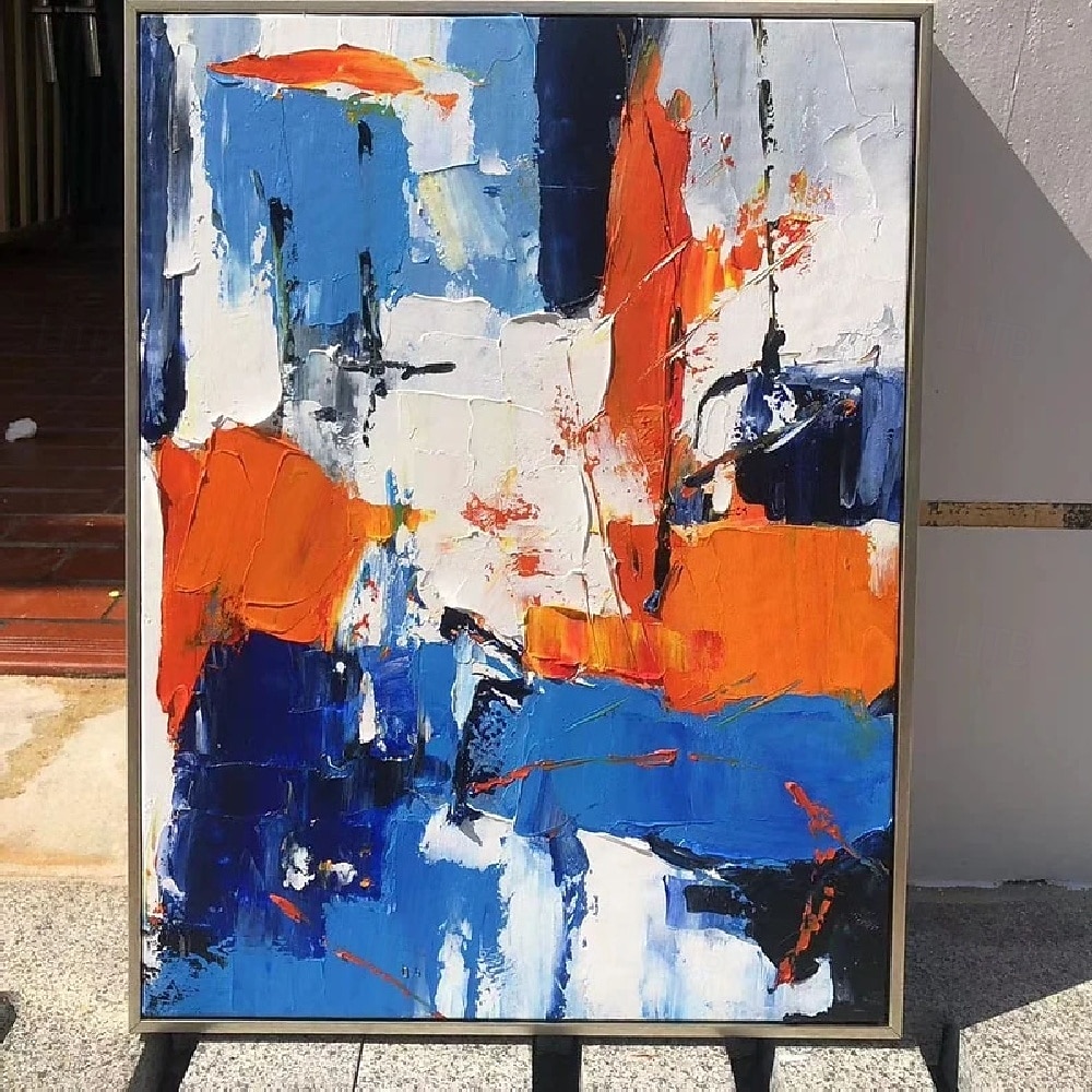 large handmade Abstract Blue and Orange Paintings On Canvas handpainted ...