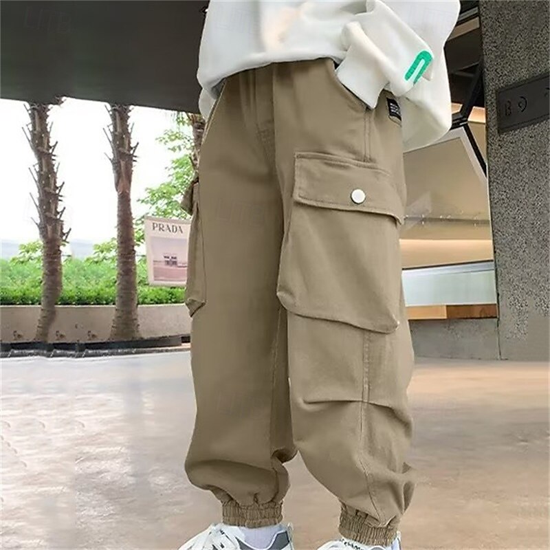 kinderkleidung Jungen Hose Cargohosen Hose Patchwork Tasche Feste Farbe Atmungsaktiv Weich Comfort Hose Outdoor Täglich Basic Schwarz Khaki Mittlere Taille 2025 - $16.99 –P11