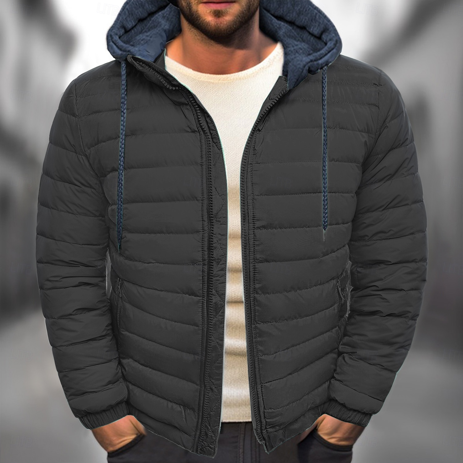 Men's Winter Coat Puffer Jacket Quilted Jacket Transition Jacket Pocket Hooded Office & Career Date Casual Daily Warm Winter Color Block Black Red Navy Blue Blue Puffer Jacket 2025 - $31.99 –P3