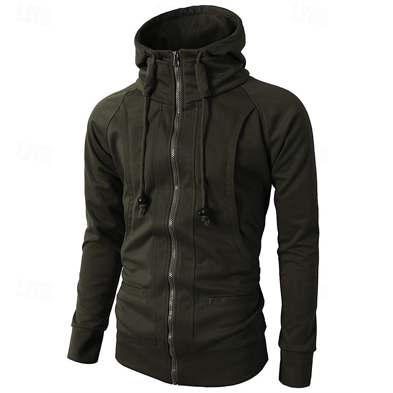 Voor heren Hoodie met rits Hoodie met volledige rits Fleece hoodie Zwart Wijn Leger Groen Marineblauw Khaki Capuchon Effen Rits omhoog Zak Sport & Outdoor Dagelijks Feestdagen Polyester Streetwear 2025 - $20.99 –P14
