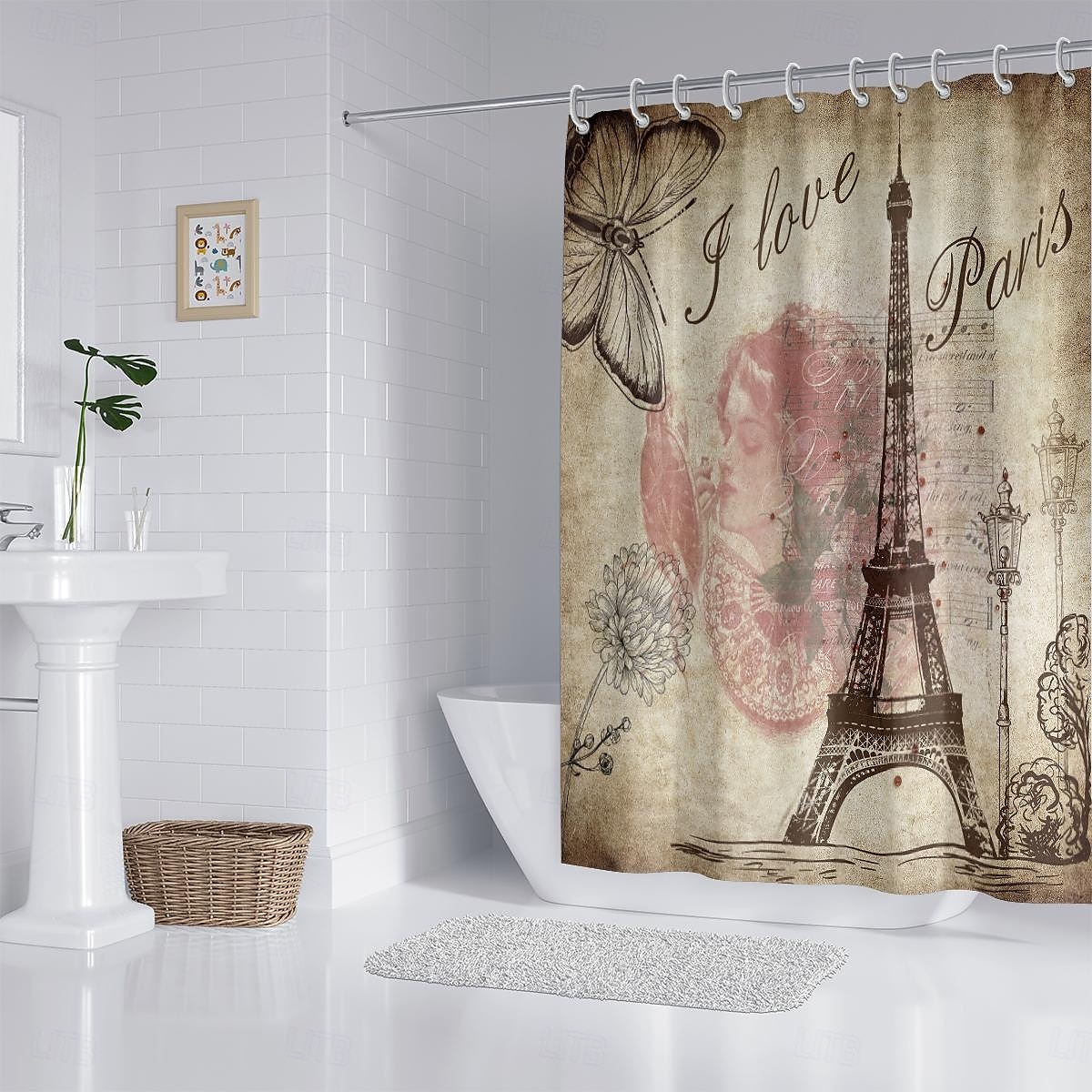 Tenda da doccia con ganci 180cm*180cm (70"*70") in poliestere lavabile impermeabile modello decorativo per bagno e vasca torre Eiffel vintage del 2025 a $22.99 –P3