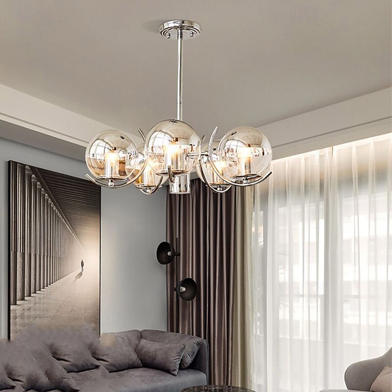 nordischer kreativer Chrom-Deckenleuchter moderner Chrom-LED-Deckenleuchter Kunstausstellung Pendelleuchten galvanisiertes Gehäuse LED-Beleuchtung 3/4/5 Lichtköpfe 110-240V 2025 - $364.91 –P10